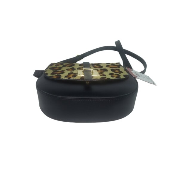 Charlie Leather "Mack" Small Half Moon Black & Leopard Crossbody Bag–NWT - Picture 5 of 11